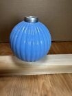 Antique Rounded Pleated Blue Milk Glass Lightning Rod Ball Bmg Copper Caps