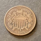 U s  1869 Two Cent Piece- 2 Cent -post Civil War Us Copper Coin 