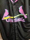 St Louis Cardinals Womens Medium Hi-chew Jersey Black Pink Button Baseball Stl 