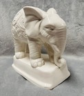 White Glazed Ceramic Elephant Figurine W  Ornate Scroll Design