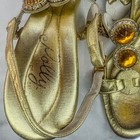 Vtg Polly Of California Gold Metallic Amber Rhinestone Slingback Heels