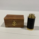 Vintage 6  Brass Telescope W brass Nautical Anchor Inlay On Wooden Box Euc