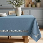 Dusty Blue Rec Linen Polyester Tablecloth With Decorative