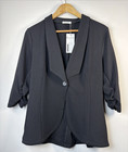 Beyove Black Blazer Large Jacket 3 4 Gathered Sleeve Suit Stretchy Bohemian Nwt
