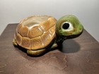 Vintage Ceramic Glazed Green And Brown Turtle Planter Adorable