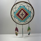 Native American Themed Large Stained Glass Dreamcatcher 12 Inch Diameter