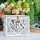Mr   Mrs White Wedding Money Box Large Rustic Wood Lock Slot Gift Card