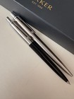 Parker Ballpoint Pen And Mechanical Pencil Set Silver Black Case