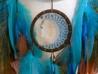 Cherokee Handmade Big Dream Catcher Crystal Stone  Peacock Feathers   New In Box