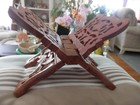 Vintage Hand Carved Wooden Folding Book Holder  Cookbook Stand  Bible Display