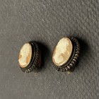 Vintage Antique Carved Shell Cameo Clip On Earrings Old World Victorian Style