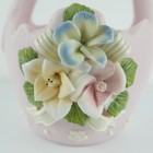 Ceramic Pink Pastel Egg Shaped Basket With Applied Flowers Spring Easter