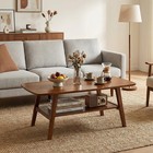 Mid Century Modern Solid Oak Coffee Table With 2-tier Storage Shelf