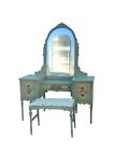 Deco Green Cottage Vanity  Chair  2 Mirrors Dresser  White Furniture Co Antique