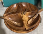 Vintage Mid-century Modern Monkey Pod Wood Server Segmented Platter  Philippines