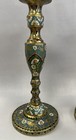 Pair Of 2 Vintage Asian Brass   Enamel Cloisonn   Altar Candle Holder Stick 11 