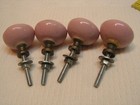 4 Vintage Porcelain Drawer Pull Handle Pink Spiral Cabinet Knobs Nice 