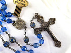 Vintage Antique Blue Sterling Silver Rosary With  Sacred Heart Jesus  Medal