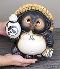 Shigaraki Yaki Tanuki Japanese Raccoon Dog Tokkuri Pottery Lucky Charm New