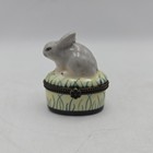 Small Vintage Ceramic Trinket Or Pill Box W  Bunny Rabbit Top   Attr  To Limoges