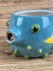 Pufferfish Tiki Mug Ceramic Cup 3  Tall Blue Glaze 14 Oz New