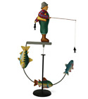 Nautical Fly Fisherman Fishing Sky Hook 18  Teeter Totter Tin Balance Folk Art