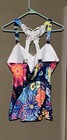 Women s Multicolor Floral Tankini Top Racerback W  Swim Skirt 2-piece Size S