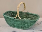 Vintage Wicker Green   Cream  Basket With Handle
