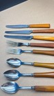 Vintage Art Deco Bakelite Flatware Set Butterscotch Handles Knives Forks 8pc