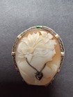 Vintage Antique 14k Gold  Shell Cameo   Diamond Cameo Pendant brooch
