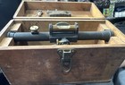Antique Brass   Metal Level Transit Surveyor Scope With Wooden Storage Box