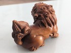 Signed Hand Carved Boxwood Shisa Foo Dog Lion Ojime Style Japanese Figurine