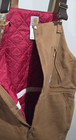 New Carhartt Duck Zip To Waist Insulated Bib Overalls Men   s 46x34 Brown