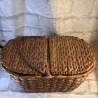 Vintage Woven Brown Wicker Storage Basket W lid   Handle Rectangle 10x5 5x5