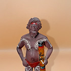 Australian Aboriginal Figure With Didgeridoo Instrument Vintage Resin Statue Man