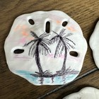 3 Hand Painted Sand Dollar Ceramic Beach Umbrella Palms Seashells Seagulls