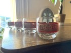Vintage Midcentury Red   Gold Band Retro Roly Poly Whiskey Glasses  Set Of 4