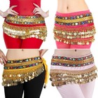 Belly Dance Hip Scarf Skirt Wrap Gold Coins Band Gemstone Belt Velvet Skirt Usa