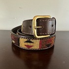 Vintage Handcrafted Native American Beaded Brown Leather Belt Size 40 