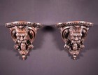 Pair Of Large French Antique Lion Wall Sconces shelves In Solid Oak And Chestnut
