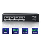 8 Port Gigabit Poe Switch 120w Ethernet Unmanaged Fanless Metal Desktop Wall