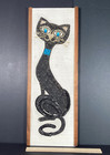 Vintage 1960s Black Cat Pebble Gravel Art Mid Century Modern Mcm Wall Hanging