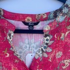 Shallwe Womens Red Paisley Floral Split V-neck Long Sleeve Tunic Blouse Size M
