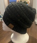 C c Beanietail Soft Stretch Cable Knit Messy High Bun Ponytail Beanie Hat Black