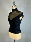 Vintage 1990 s Tadashi Shoji Goth Black Mesh Net Cage Ribbed Bodice Top Sz Xs s