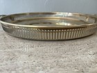 Vtg Solid Brass Round Reticulated Cut Outs Floral Handles Serving Tray Large 14   