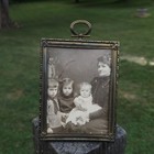 Antique Victorian Bronze Picture Frame With Vintage Family Photo Velvet Backing