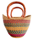 Colorful African Ghana Bolga Hand-woven Market Basket Purse Leather Handles