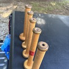 Lot Of 5 Antique Wood Spools For Thread Cylinder Spool 11    Tall Farmhouse Decor