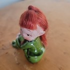 Vintage Lefton Napco Pixie Elf  Figurine With Green Outfit Red Hair 2 5 
